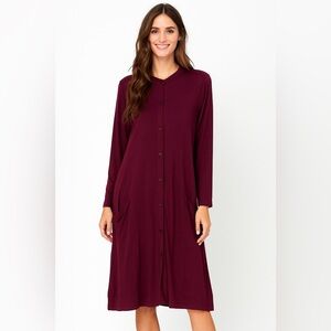 Eileen Fisher Sz L Jewel Plum Pure Button Down Jersey Dress Minimalist Timeless